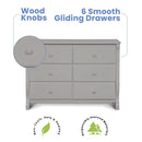 Six Drawer Dresser In Grey With Interlocking Drawers