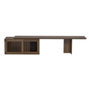 Mid-Century Modern 2 in 1 PET FRIENDLY Walnut TV Stand With Extendable table Soft cushion Sliding door Cat friendly furniture
