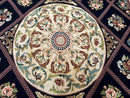 Palace Size Needlepoint Rug 12x20, European French English Aubusson Floral Design, Black and Beige
