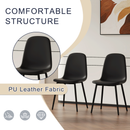 Table and chair set.A minimalist retro rectangular dining table with a specially textured top and black metal legs.Paired With 4 Mid-Century Style Upholstered Side Black PU Chairs,Spoon Shaped Chairs.