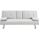Sofa Bed with Armrest two holders WOOD FRAME, STAINLESS LEG, FUTON WHITE PVC