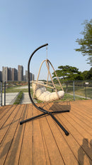 Swing Egg Chair with Stand Indoor Outdoor Wicker Rattan Patio Basket Hanging Chair with C Type bracket , with cushion and pillow,Patio Wicker folding Hanging Chair( Special construction cup holder