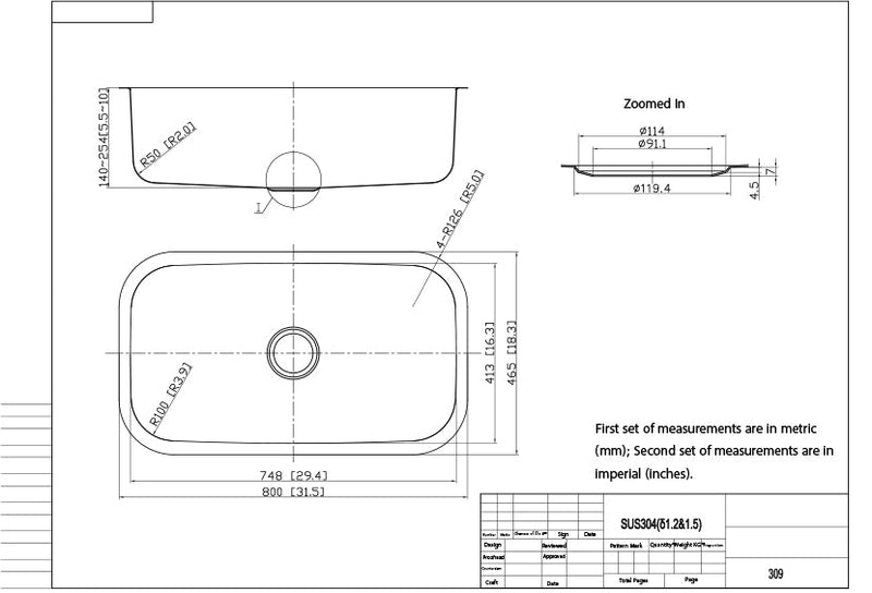 Stainless Steel Sink (Single Bowl)