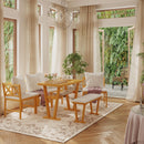 Farmhouse Solid Wood Dining Nook Set for 6, Space-Saving High Top Corner Table with Bench & Chairs, Natural+White