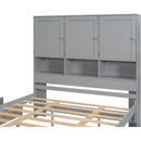 Queen Size Platform Bed with Storage Headboard and 4 Drawers, Gray