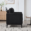 35.4' Wide Modern Farmhouse Performance Accent Chair with Black Finish Legs, Wood Base Reading Armchair Single Sofa with Two Bolster Pillows for Living Room offices and Lounge, Black Boucle.