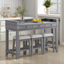 TREXM 4-Piece Dining Table Set for 3, Retro Kitchen Table and Chairs Set with 3 Storage Drawers, Ideal for Small Spaces (Gray)