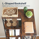 Corner Bookshelf 5-Tier L-Shaped Industrial Bookcase In Rustic Brown