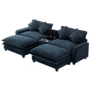 Contemporary Chenille Upholstered Sectional Sofa with Ottomans, USB Ports, Cup Holders & Storage, Blue