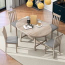 TREXM 5-Piece Wood Dining Table Set Round Extendable with Chairs Natural Wood Wash Solid Wood Construction
