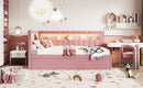 Upholstered Twin Size Platform Bed with USB Ports and LED Belt, With Trundle, Pink