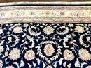 Indo Persian Rug 9x12, Navy Blue and Ivory/Cream, Floral Allover, Wool Vintage Handmade Carpet