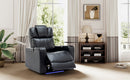 Blue PU Leather Power Recliner Theater Chair with Cooling Cup Holder, Bluetooth Speaker, LED Lights, USB Ports