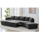 146.9" L-shaped Sofa Sectional Sofa Couch Pull-out Sofa Bed with a Movable Storage Ottoman, a Storage Chaise Lounge and Two USB Ports for Living Room, Grey