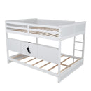 Queen Over Queen Bunk Bed with Built-in Storage Cabinets,Charging Station,Ladder,Safety Guardrails,Solid Pine Wood Bunk Bed,White