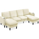 Off White Chenille Sectional Sofa, U Shaped Sofa Couch with High Density Memory Foam, 4 Seat Comfy Modular Sofa Couch for Living Room, Modern U Shaped Sectional Sofa,U shaped-Off White