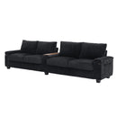Modern 4-Seater Corduroy Sofa Couch with USB Ports and Hidden Storage in Black