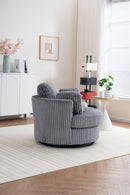 Oversized 360 Degreed Swivel Accent Chair Modern Soft Plush Corduroy Round Barrel Chair for Living Room Bedroom with Pillows, Gray