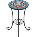 Patio Side Table with Shelf,Blue+Black