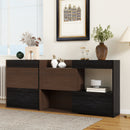 Set of 2, 32.5''-58.8'' Extendable & Rotating Cabinet with 1 Drawer, 90-Degree Corner Cabinet, Multifuctional Storage Combination Cabinet for Living Room, Hallway, Entryway, Black & Walnut