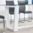 Glass Dining Table Large Modern Minimalist Rectangular for 6-8 with 0.4' Tempered Glass Tabletop and white MDF Trapezoid Bracket,For Kitchen Dining Living Meeting Room Banquet Hall F-1550