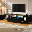 U-Can 70.9'' Modern TV Stand for TVs up to 80 Inches, Entertainment Center with 2 Shelves and  LED Lights, TV Storage Cabinet with 2 Drawers, 2 Cabinets and Metal Legs for Living room