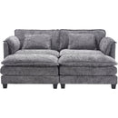 UNITED WE WIN Chenille fabric, solid construction, the overall structure of the sofa is stable, detachable armrests, two foot stools and two-seat sofa with side pockets
