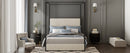 Modern Luxury Metal Canopy Bed with Tall Corduroy Upholstered Headboard, No Box Spring Needed, Queen, White