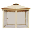TREXM 10x10 Outdoor Gazebo Tent with Double Roofs, Patio Gazebo with Mosquito Netting, Patio Canopy for Backyard, Garden, Lawn and Deck (Beige)