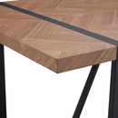Table and chair set.A minimalist retro rectangular dining table with a wood color fishbone patterned textured top and black metal legs.Paired with 4 Brown Technology-Fabric Material Dining Chairs.