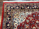 Persian Sarouk Rug 4x7, Red Navy Blue Vintage Wool Medallion Carpet