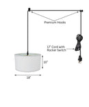 1 Light Swag Plug-In Pendant 18"w White Linen Shade, 17' Black Cord