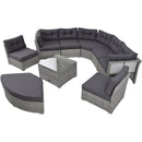 Elegant Patio Furniture Set Outdoor Daybed Rattan Sectional with Cushions and Center Table, Grey, Iron + Rattan