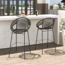 Ferrara Outdoor Patio Barstool Set of 2, Black Faux Wicker PE Rattan with Iron Frame