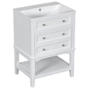 24' Bathroom Vanity With Sink, Bathroom Storage Cabinet with Drawer and Open Shelf, Solid Wood Frame, White (Old Sku:SY999991AAK)
