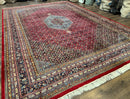 Indo Persian Bidjar Rug 10x14, Red and Dark Blue, Herati Mahi Pattern, Vintage