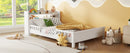 Full Pine Wood Bed with Bookcase Headboard ,LED Motion Sensor Light, Bed Guardrails,White