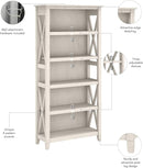 Tall 5 Shelf Bookcase Linen White Oak Modern Farmhouse
