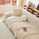Grid Textured Sofa Cover with Sheer Ruffle Skirt, Pet-Friendly Sofa Throw Slipcover