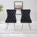Stylish Black Velvet Dining Chairs with Silver Mirrored Finish Legs - Set of 2, 19.7'L x 24'D x 36.2'H, Chic Dining Room Essential
