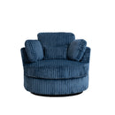 Oversized 360 Degreed Swivel Accent Chair Modern Soft Plush Corduroy Round Barrel Chair for Living Room Bedroom with Pillows, Blue