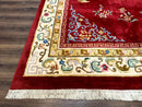 Indo Chinese Wool Rug 9x12, Red Art Deco Carpet, Vintage
