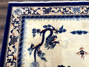 Chinese Dragon Peking Rug 8 x 11.6, Ivory and Blue, Chinese Wool Rug, Vintage