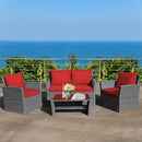 4 Piece All Weather Patio Furniture Set With Cushions And Glass Table