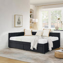 Full Size Upholstered Tufted Bed Frame with Two Drawers, Sofa Bed Frame with Comfortable Backrest and Armrests, Velvet, Black(79.5''x58''x25'')