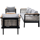 Outdoor Sectional Sofa Set 5-Person Patio Seating Group with Cushions and Coffee Table, Grey, Steel & Acacia Wood