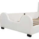 Twin Size Upholstered Platform Bed with Guardrail, White