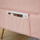 Modern Teddy Upholstered Accent Loveseat Sofa With Side Pocket,Folding Sleeper Sofa Bed With Foldable Armrest , Adjustable Backrest and Golden Metal Legs for Living Room,Pink