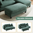 Upholstered Sectional Sofa with Movable Ottoman and Storage in Green Chenille, 83 Inch
