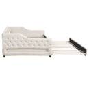 Elegant Upholstered Full XL Size Daybed with LED Belt and Trundle, Beige Linen Finish